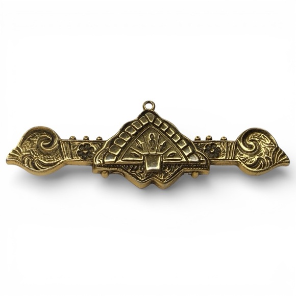 Vintage FREIRICH Signed Victorian Revival Ornate Gold-Tone Bar Brooch - Picture 3 of 11